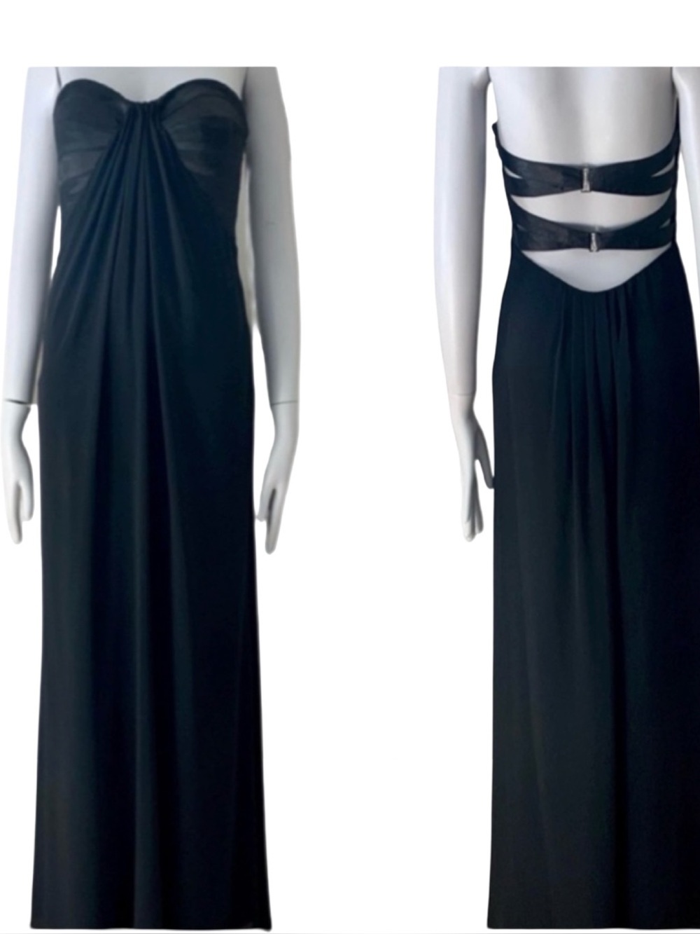 LA FEMME Black Strapless Cutout Open Back Gown Rhinestone Prom Dress Size 0